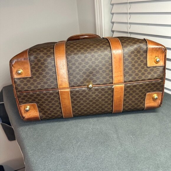 👜 VINTAGE CELINE MACADAM CANVAS & CALFSKIN BOSTON TRAVEL BAG - TAN LEATHER 👜 - Picture 4 of 13